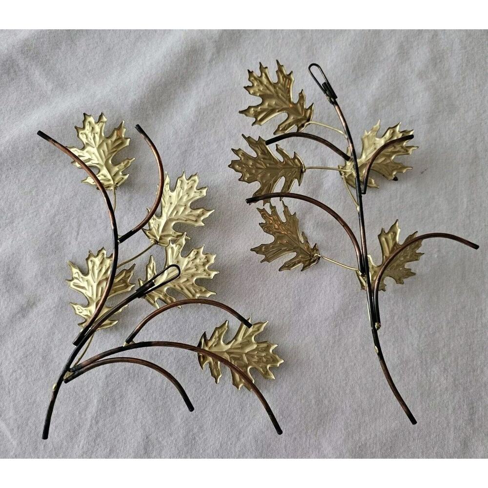 Home Interiors Oak Leaf Branches Metal Wall Hangings HOMCO Set Of 2 Vintage MCM - Picture 3 of 6